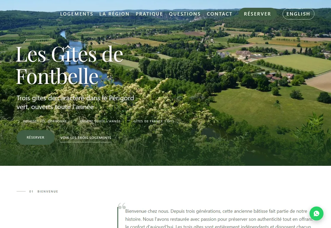 Aperçu du site de démonstration Horizon, mettant en avant la région et les environs