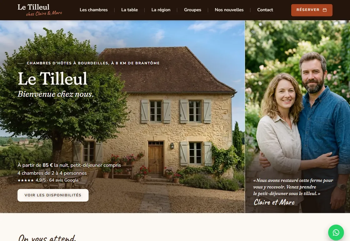 Accueil de la démonstration Hôtes : Le Tilleul, chambres d'hôtes fictives, avec la maison et ses deux hôtes