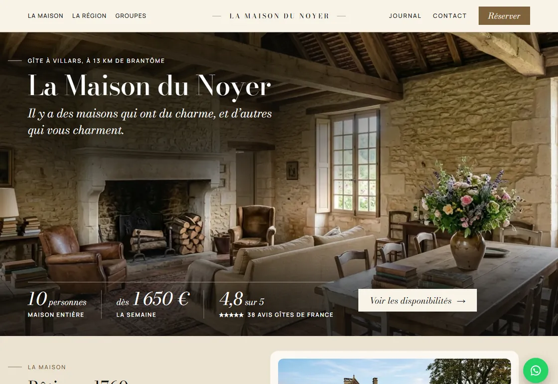 Accueil de la démonstration Maison : La Maison du Noyer, gîte fictif, avec la photo de son séjour en grand